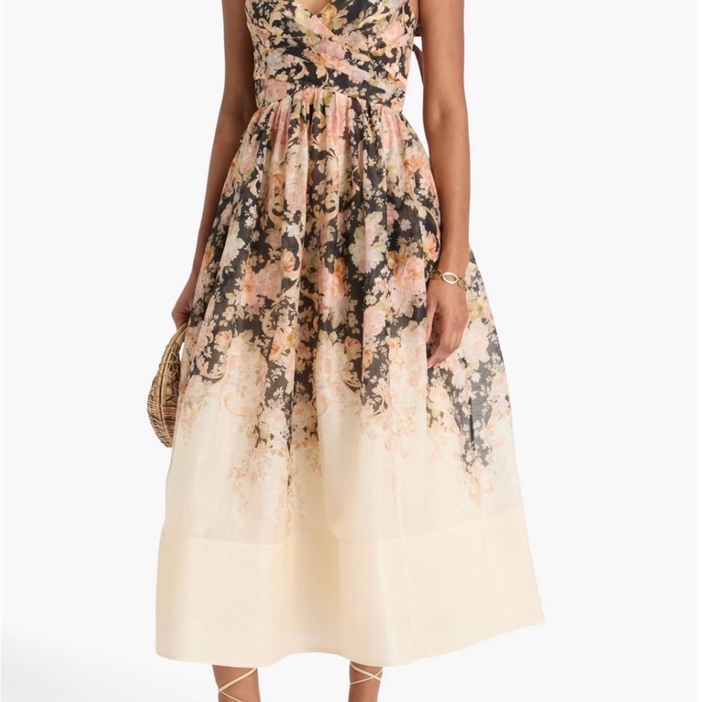 Zimmermann Floral Midi Dress in Cream and Black